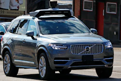 This March 17, 2017, photo shows an Uber self-driving Volvo in Pittsburgh.