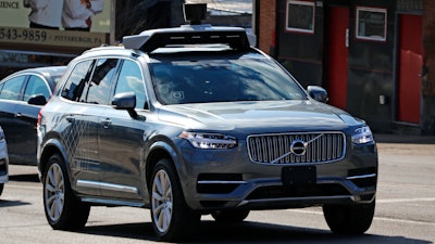 This March 17, 2017, photo shows an Uber self-driving Volvo in Pittsburgh.