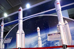 Models of Chinese space rockets at the 2017 China Beijing International High-Tech Expo.