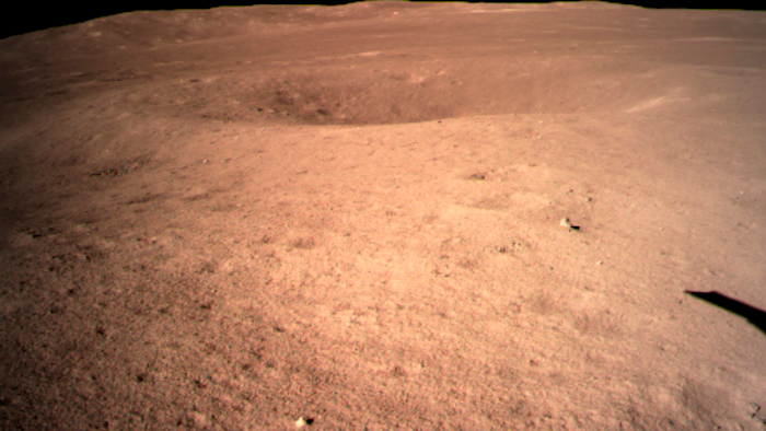 In this photo provided Jan. 3, 2019, the first image of the moon's far side taken by China's Chang'e-4 probe.