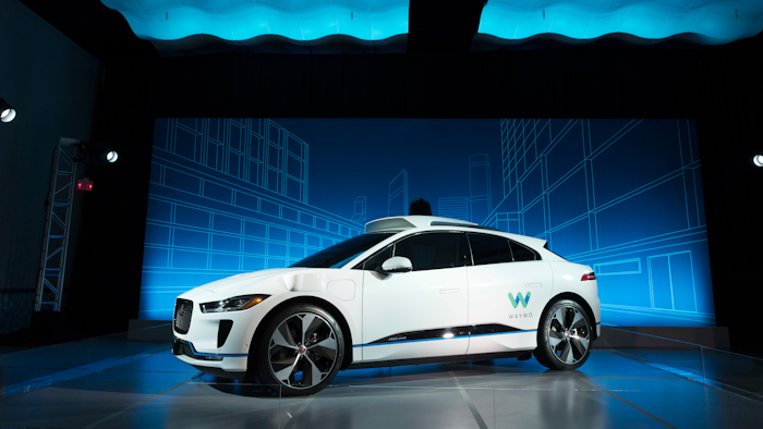 In this March 27, 2018 file photo, the Jaguar I-Pace vehicle outfitted with Waymo's suite of sensors and radar is introduced in New York.