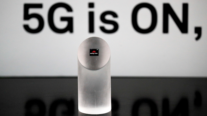 Huawei 5G modem Balong 5000 chipset is displayed after the presentation event in Beijing, Thursday, Jan. 24, 2019.
