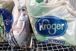 This June 15, 2017, file photo shows bagged purchases from the Kroger grocery store in Flowood, Miss.