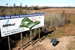 A promotional billboard sits on the southern corner of the Mid-Atlantic Advanced Manufacturing Center that has been developed in Emporia, Va., Wednesday, Oct. 31, 2018.