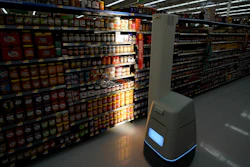 In this Nov. 9, 2018, file photo, a Bossa Nova robot scans shelves at a Walmart Supercenter in Houston.