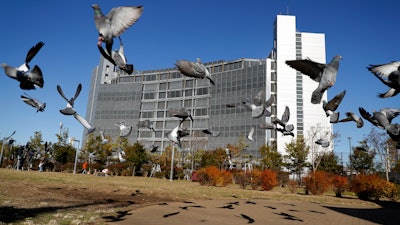 In this Dec. 25, 2018, file photo, pigeons fly near Tokyo Detention Center, where former Nissan chairman Carlos Ghosn is being detained.