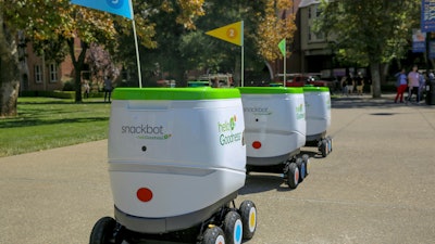 This undated photo provided by PepsiCo shows self-driving robots made by Robby Technologies.