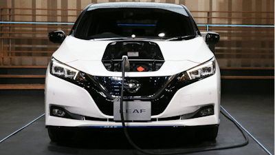 Nissan LEAF e+ on display at the global headquarters of Nissan Motor Co., Ltd. in Yokohama Wednesday, Jan. 9, 2019.