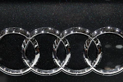 This Oct. 3, 2018, 2018, file photo shows the logo of Audi car at the auto show in Paris.