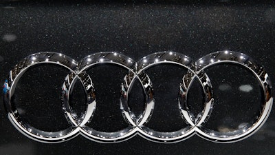 This Oct. 3, 2018, 2018, file photo shows the logo of Audi car at the auto show in Paris.