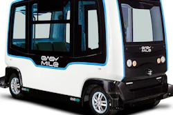 This undated photo provided by EasyMile shows a driverless public shuttle vehicle.