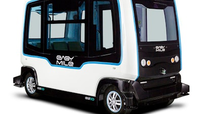 This undated photo provided by EasyMile shows a driverless public shuttle vehicle.