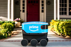This undated photo provided by Amazon shows a self-driving delivery robot that Amazon is calling Scout.