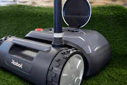 This Wednesday, Jan. 16, 2019 photo shows an iRobot Terra lawn mower in Bedford, Mass.