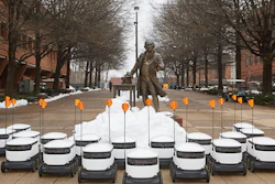 The world's largest fleet of autonomous delivery robots launches on the campus of George Mason University in Fairfax, Va.