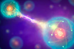 Conceptual artwork of a pair of entangled quantum particles interacting.