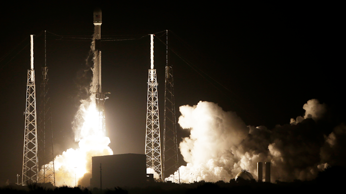 A SpaceX Falcon 9 rocket lifts off with Israel's Lunar Lander and an Indonesian communications satellite at space launch complex 40, Thursday, Feb. 21, 2019, in Cape Canaveral, Fla.