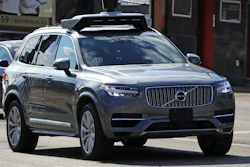 This March 17, 2017, photo shows an Uber self-driving Volvo in Pittsburgh.