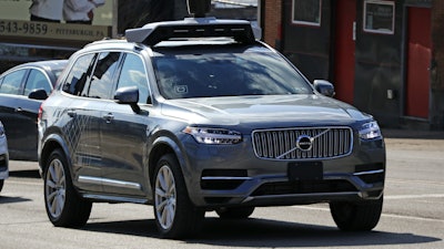 This March 17, 2017, photo shows an Uber self-driving Volvo in Pittsburgh.