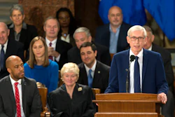 In this Jan. 7, 2019 file photo, Gov. Tony Evers addresses the audience during the inauguration ceremony at the state Capitol in Madison, Wis.
