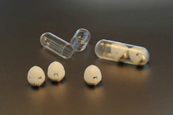 This undated photo provided by researchers in February 2019 shows the components of swallowable self-righting device which can inject drugs from inside the stomach.