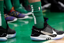 In this Feb. 7, 2019, photo, Boston Celtics forward Jayson Tatum wears Nike's latest performance basketball shoes.