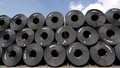 In this June 5, 2018, file photo, rolls of steel are shown in Baytown, Texas.