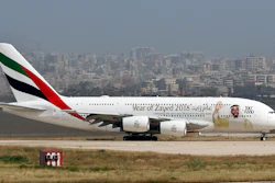 In this March. 29, 2018, file photo, a double-decker Airbus A380 plane lands at the Rafik Hariri International Airport in Beirut, Lebanon.