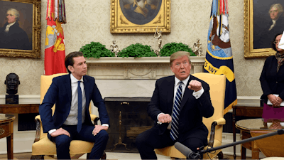 President Donald Trump speaks during his meeting with Austrian Chancellor Sebastian Kurz in the Oval Office, Wednesday, Feb. 20, 2019.