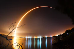 This photo shows a time exposure of the launch of the SpaceX Falcon 9 rocket from Cape Canaveral, Fla., Thursday, Feb. 21, 2019.