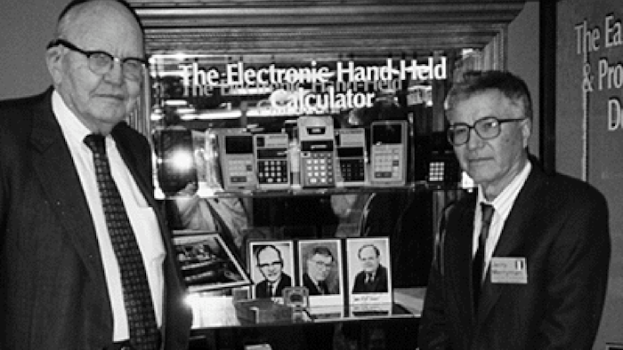 This 1997 photo shows Jack Kilby and Jerry Merryman, right, at the American Computer Museum in Bozeman, Mt.