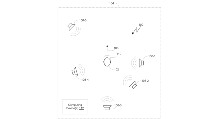 Conceptual diagram illustrating a virtual reality system that implements one or more robotic speakers.