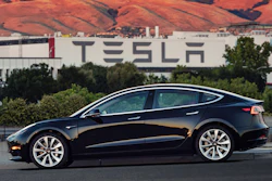 This undated image shows the Tesla Model 3 sedan.