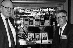 This 1997 photo shows Jack Kilby and Jerry Merryman, right, at the American Computer Museum in Bozeman, Mt.