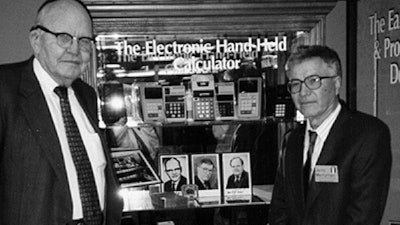 This 1997 photo shows Jack Kilby and Jerry Merryman, right, at the American Computer Museum in Bozeman, Mt.