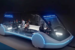 This undated conceptual drawing shows a high-occupancy Autonomous Electric Vehicle that would run in a tunnel between exhibition halls at the Las Vegas Convention Center.