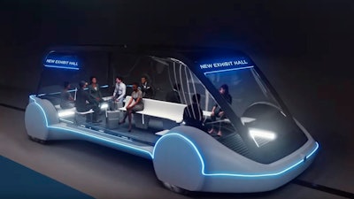 This undated conceptual drawing shows a high-occupancy Autonomous Electric Vehicle that would run in a tunnel between exhibition halls at the Las Vegas Convention Center.