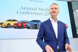 Herbert Diess, CEO of Volkswagen AG, addresses the media during the company's annual press conference in Wolfsburg, Germany, Tuesday, March 12, 2019.