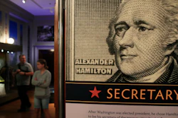 This June 11, 2018, file photo shows an Alexander Hamilton exhibit called at Smithsonian National Postal Museum in Washington.