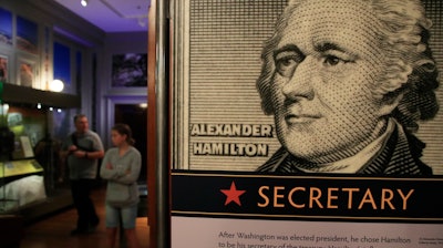 This June 11, 2018, file photo shows an Alexander Hamilton exhibit called at Smithsonian National Postal Museum in Washington.