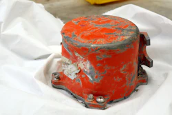 This photo, provided by French air accident investigation authority BEA, shows the cockpit voice recorder from a crashed Ethiopian Airlines jet.