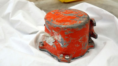 This photo, provided by French air accident investigation authority BEA, shows the cockpit voice recorder from a crashed Ethiopian Airlines jet.