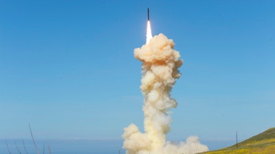 In this photo provided by the Missile Defense Agency, the lead ground-based Interceptor is launched from Vandenberg Air Force Base, Calif.