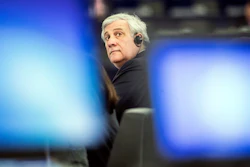 President Antonio Tajani sits at the European Parliament in Strasbourg, France, Wednesday, March 27, 2019.
