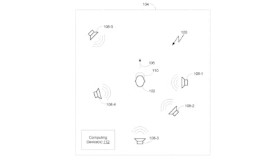Conceptual diagram illustrating a virtual reality system that implements one or more robotic speakers.