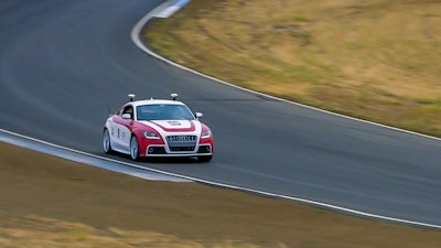 Shelley, Stanford’s autonomous Audi TTS, performs at Thunderhill Raceway Park.