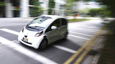 An autonomous vehicle is driven during its test drive in Singapore on Aug. 24, 2016.