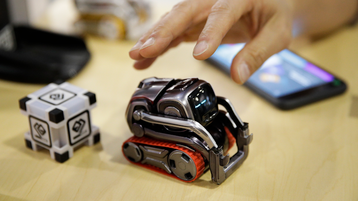 In this Jan. 10, 2018, file photo, Anki's Cozmo coding robot is on display at CES International in Las Vegas.