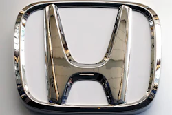 This Feb. 14, 2019, file photo shows a Honda logo on a 2019 Honda Civic at the 2019 Pittsburgh International Auto Show.