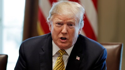 President Donald Trump speaks during the White House Opportunity and Revitalization Council meeting in the Cabinet Room of the White House, Thursday, April 4, 2019.